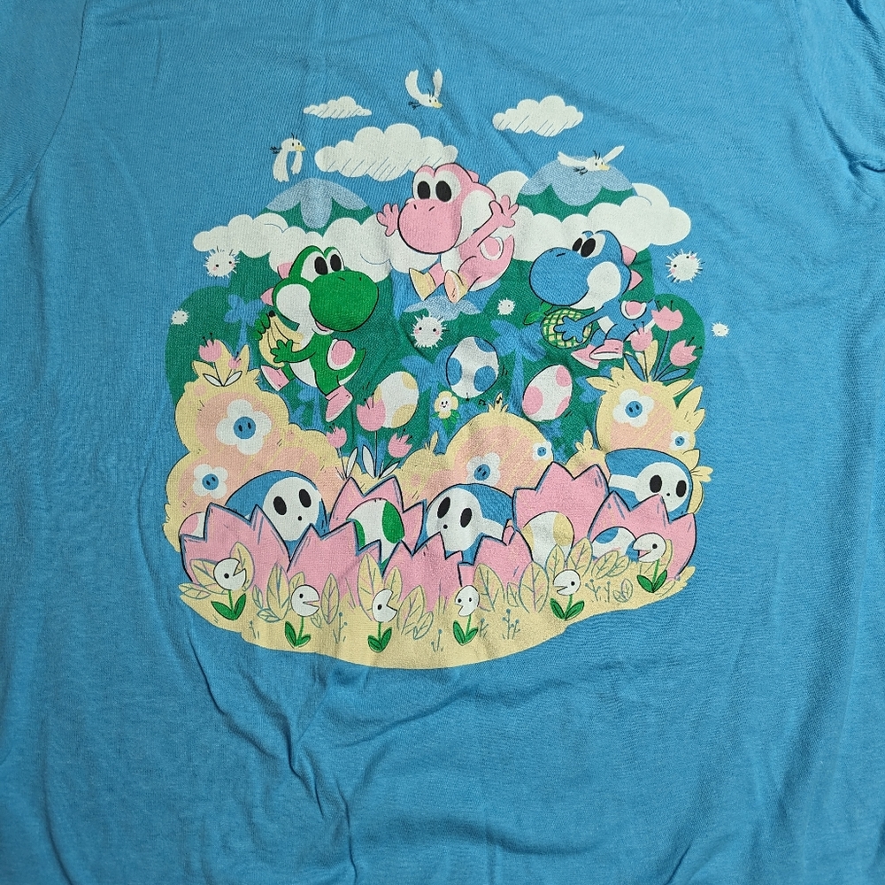 Yoshi and Shy Guy Video Game T-Shirt Women Light Blue New